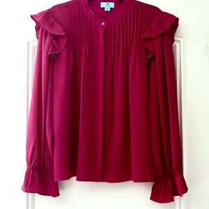 XL CeCe Pink Flutter Long Sleeve Blouse
